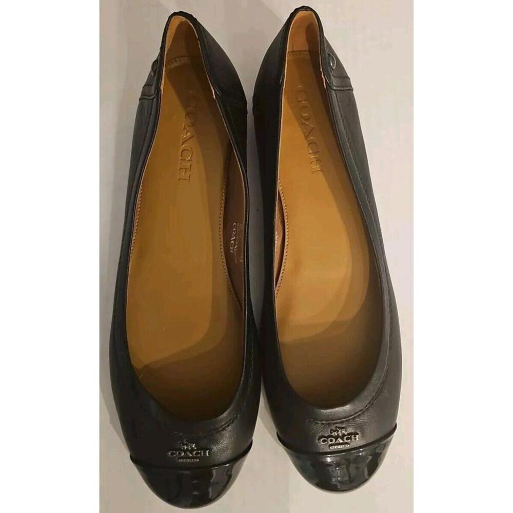 COACH Women's Ballet Flat Black Leather, Patent Toe Cap Size 8 B - Picture 1 of 6
